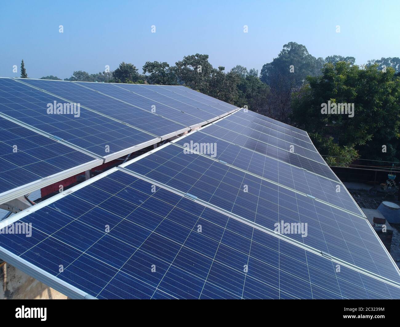 Solar panels on rooftop Stock Photo