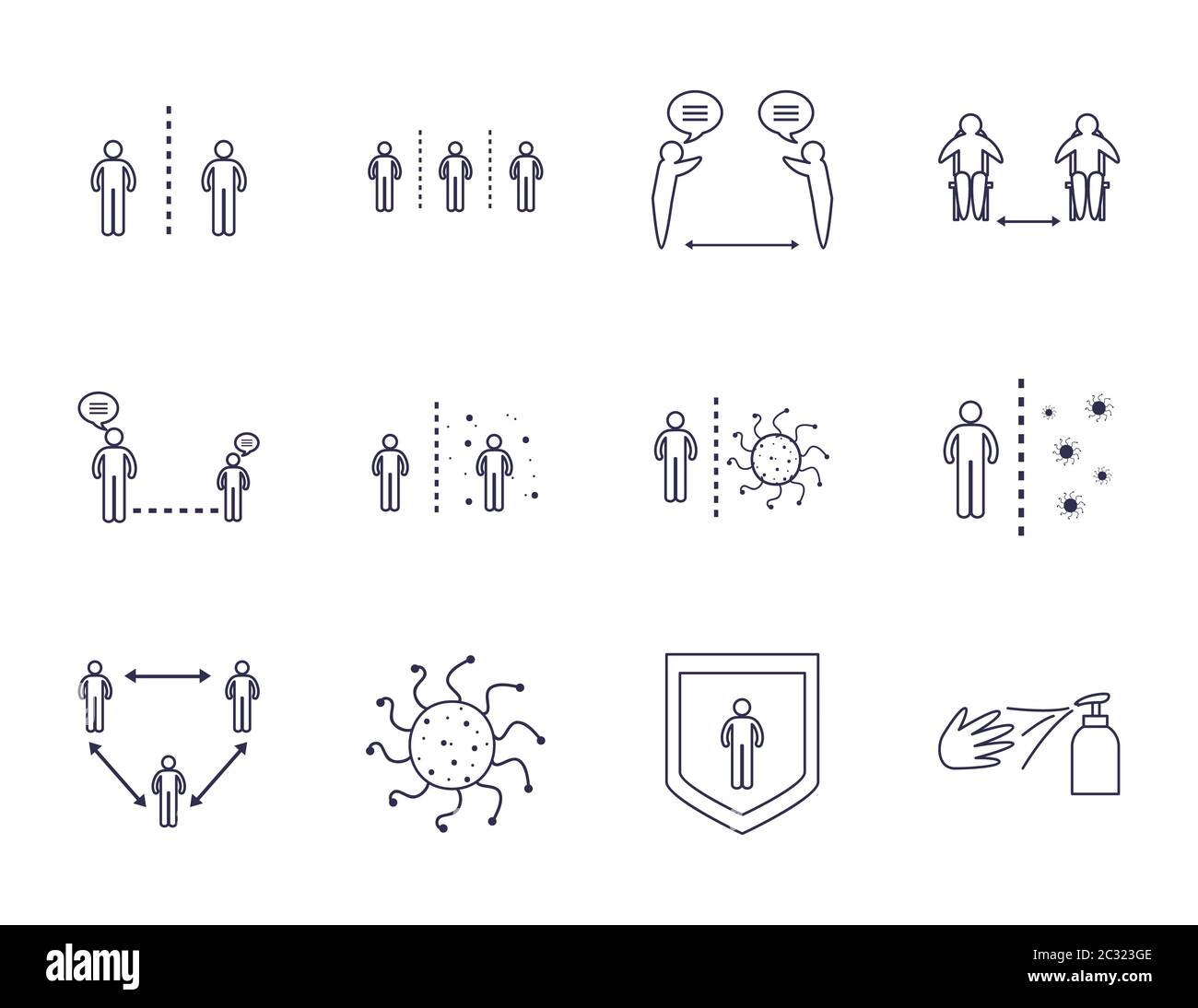 Social distancing line style icon set design of Covid 19 virus theme ...