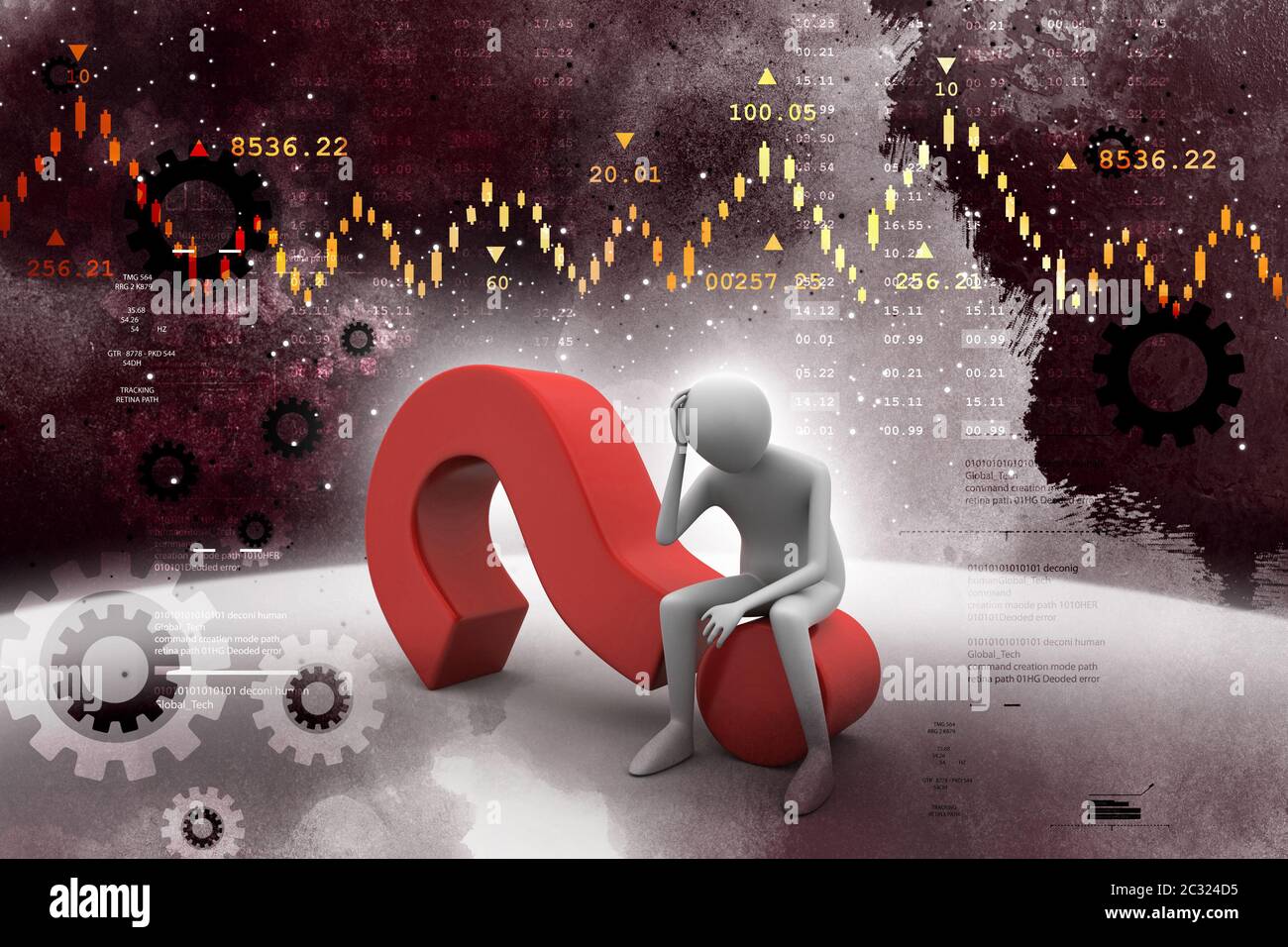 man sitting on the question mark Stock Photo