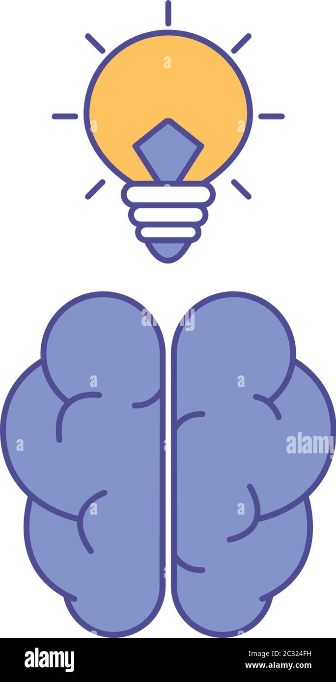 brain with light bulb line and fill style icon design, Innovation idea ...