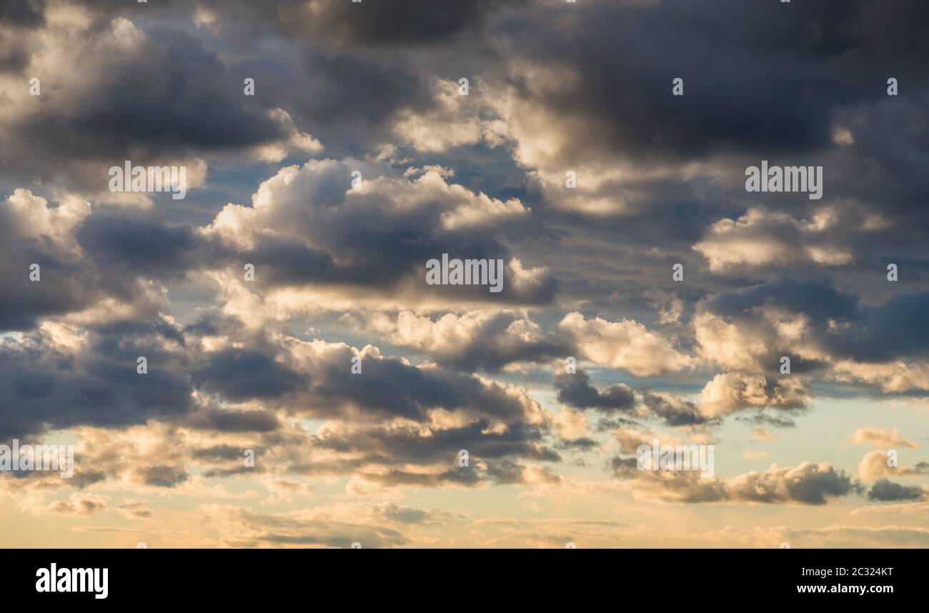 Sunset. Sky Background. Beautiful Sky with Clouds Before Sunset. Stock Photo