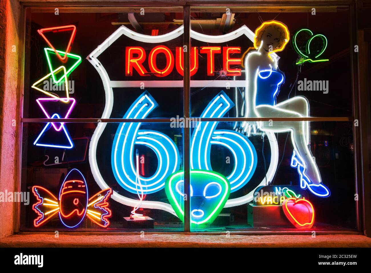 Route 66 neon sign in Nob Hill District,Albuquerque,New Mexico,USA