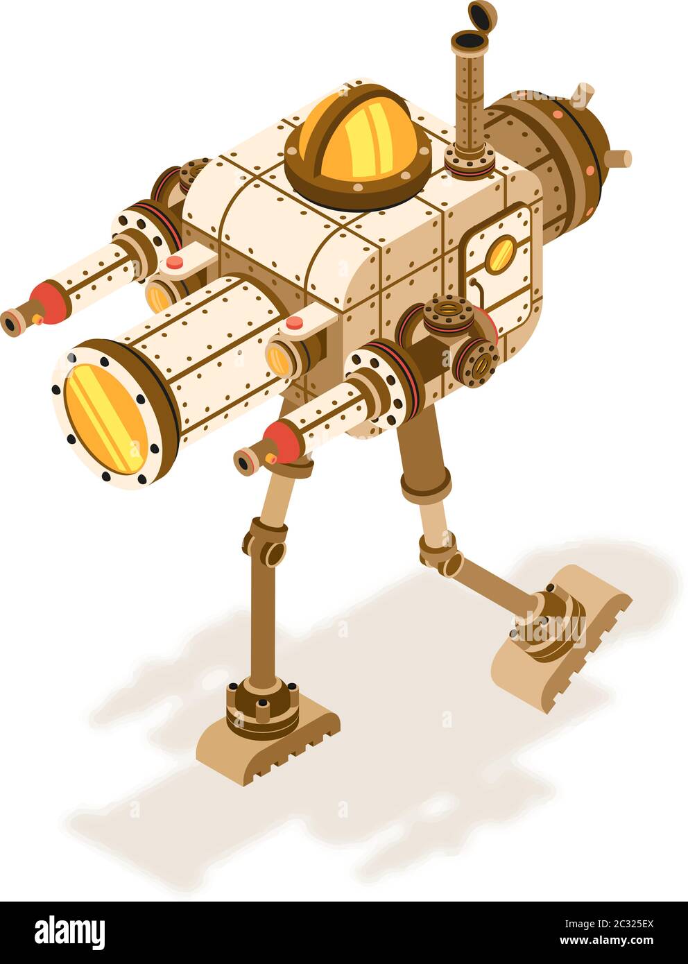 Isometric steampunk robot or fighting machine Stock Vector