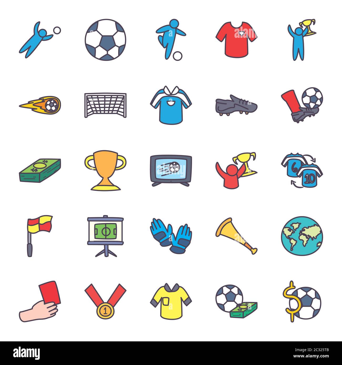 line and fill style icon set design, Soccer football sport hobby ...