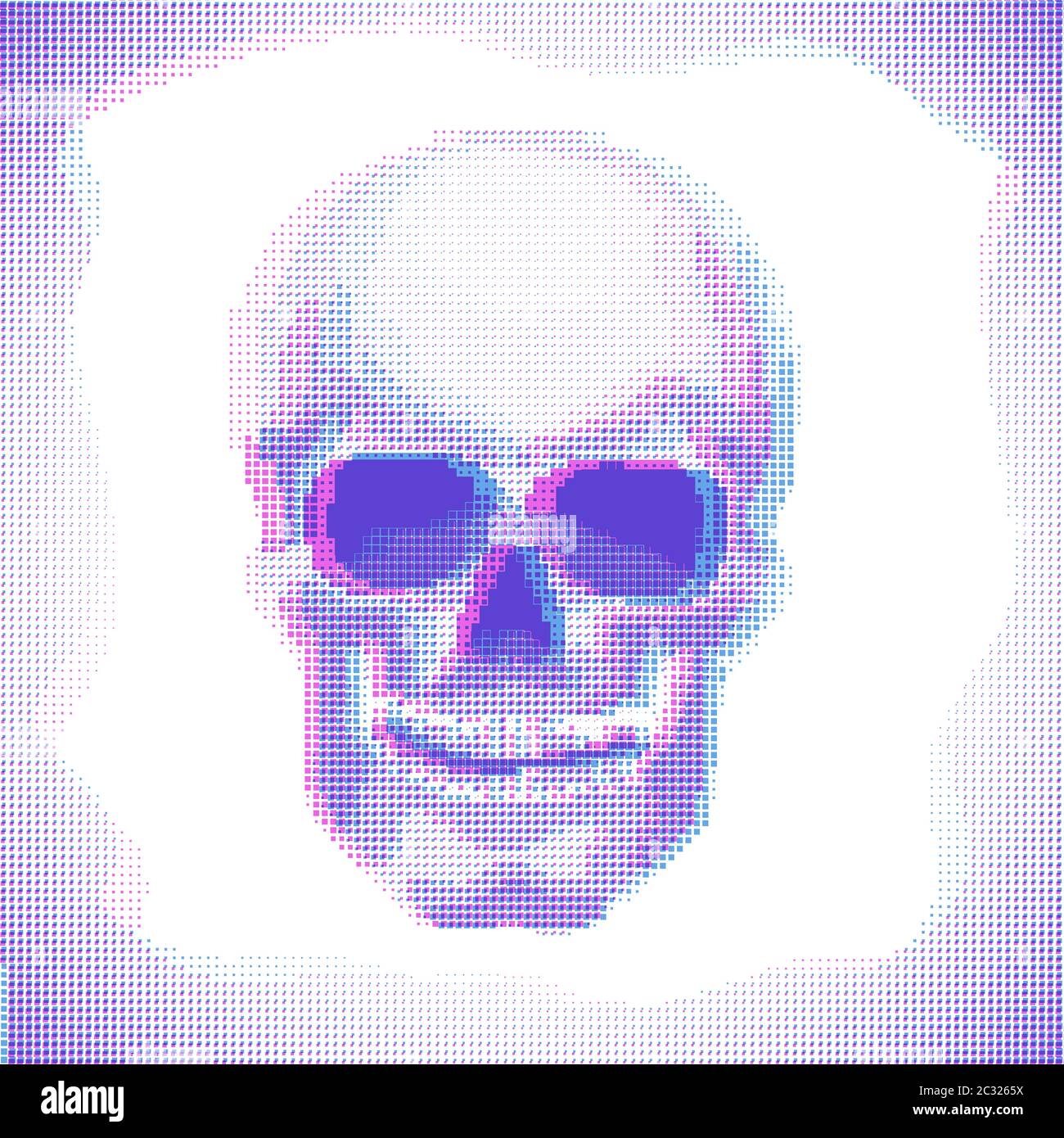 Skull Anaglyph effect vector halftone image Stock Vector
