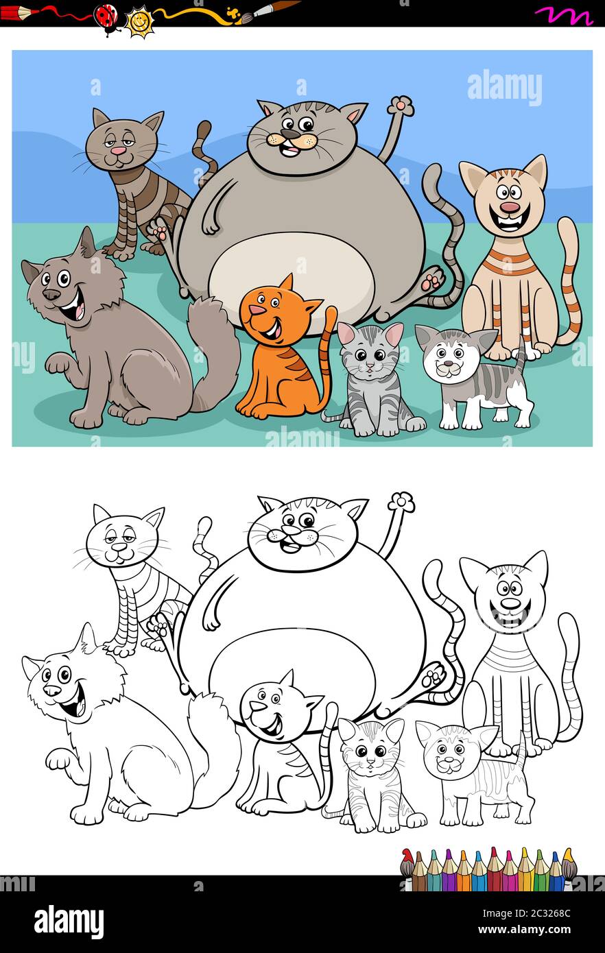 ctas animal characters group color book page Stock Photo - Alamy