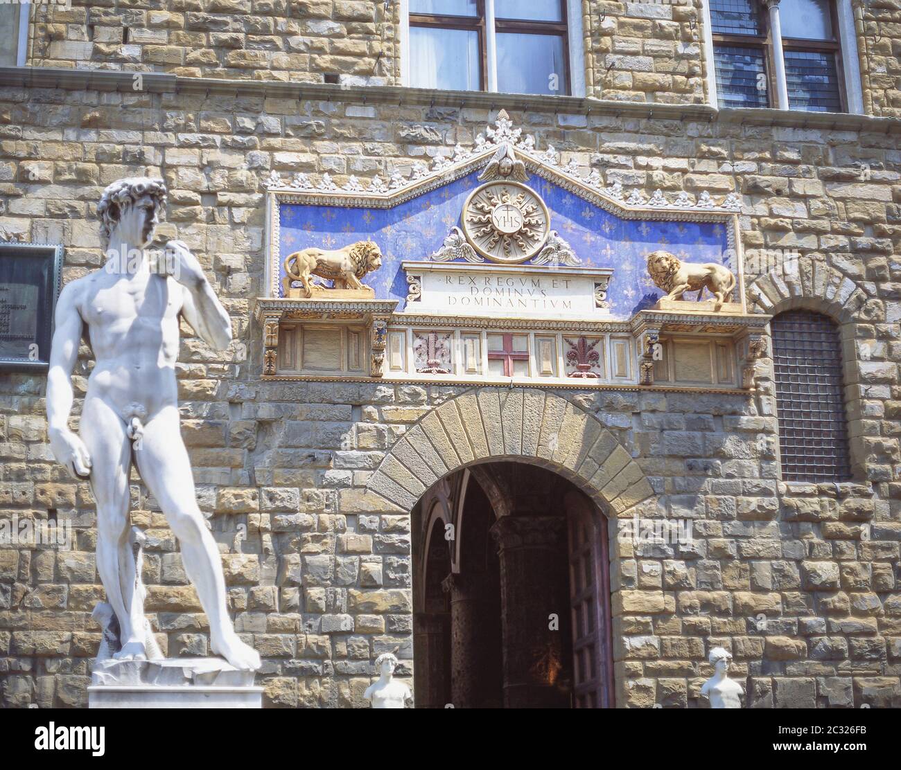 Statue of David at entrance to Palazzo Vecchio, Piazza della Signoria, Florence (Firenze), Tuscany Region, Italy Stock Photo