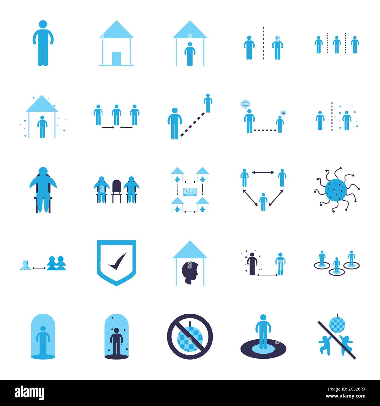 Social distancing flat style icon set design of Covid 19 virus theme ...
