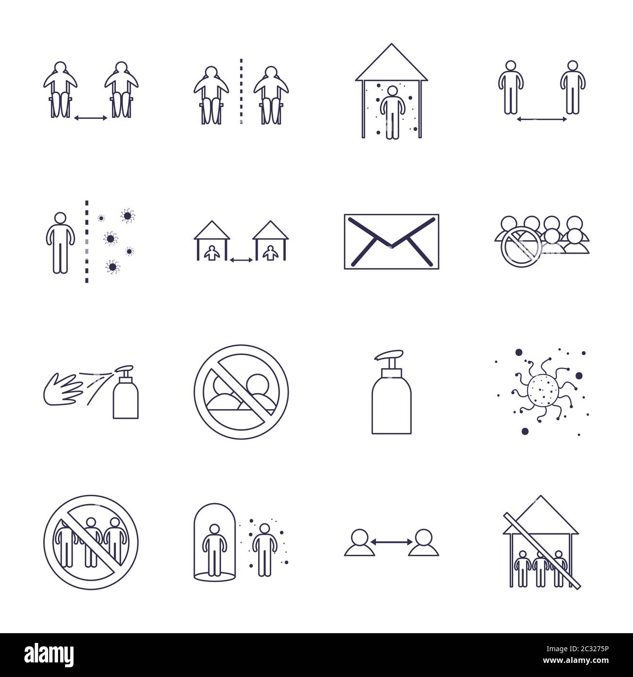 Social distancing line style icon set design of Covid 19 virus theme ...