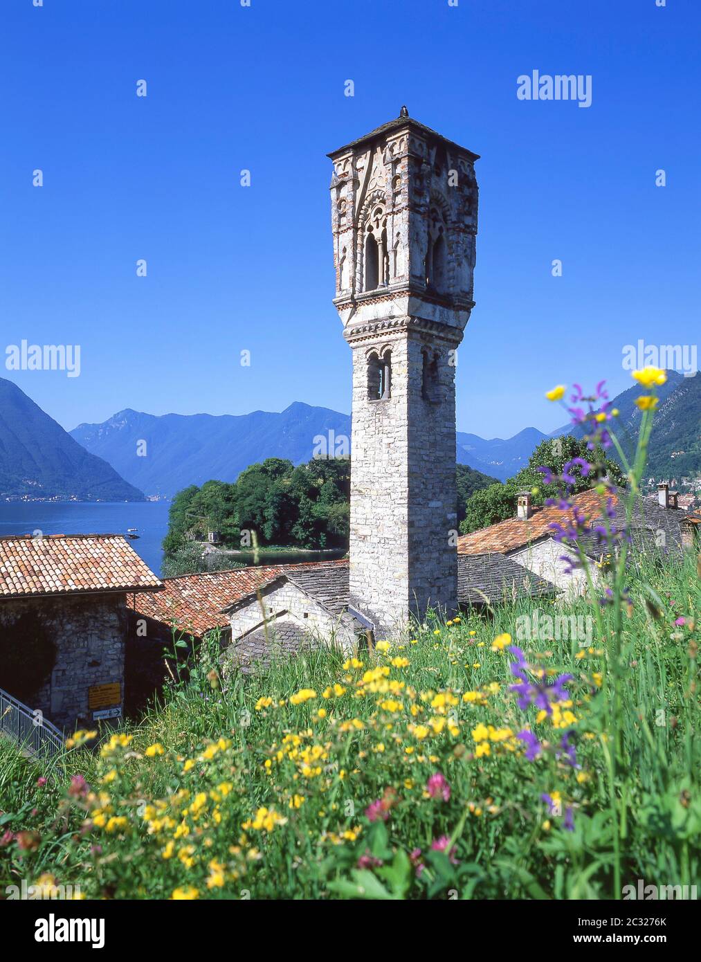 Campanile di Ossuccio (Bell Tower), Ossuccio, Province of Como, Lombardy Region, Italy Stock Photo
