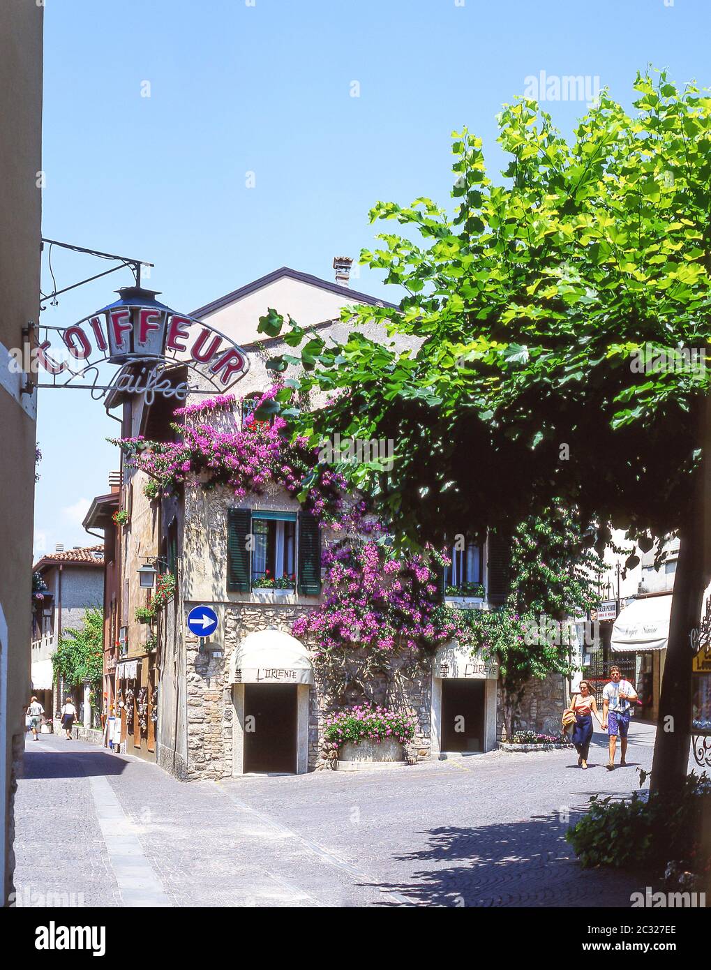 Street scene in Old Town, Sirmione, Lake Garda, Province of Brescia, Lombardy Region, Italy Stock Photo