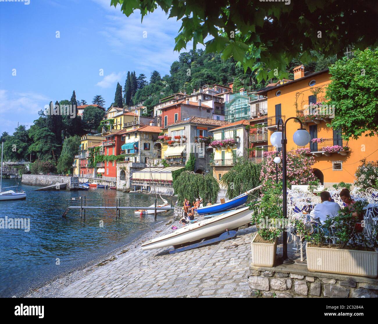 Waterfront view on Lake Como, Varenna, Province of Lecco, Lombardy Region, Italy Stock Photo