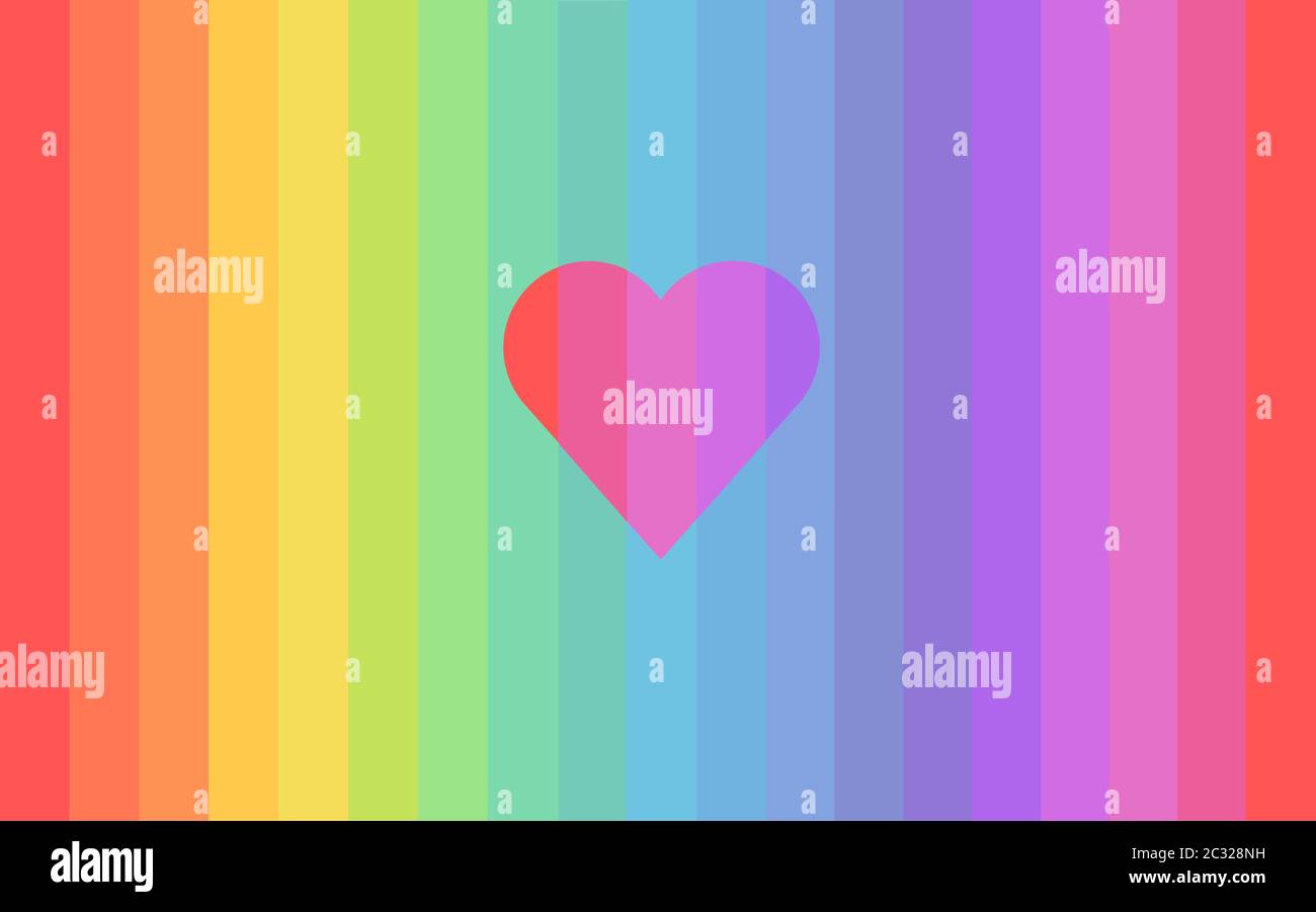 Rainbow background with heart, red orange yellow green blue pink red illustration with cut out shape, pretty fun gay pride graphic, valentine colorful Stock Photo