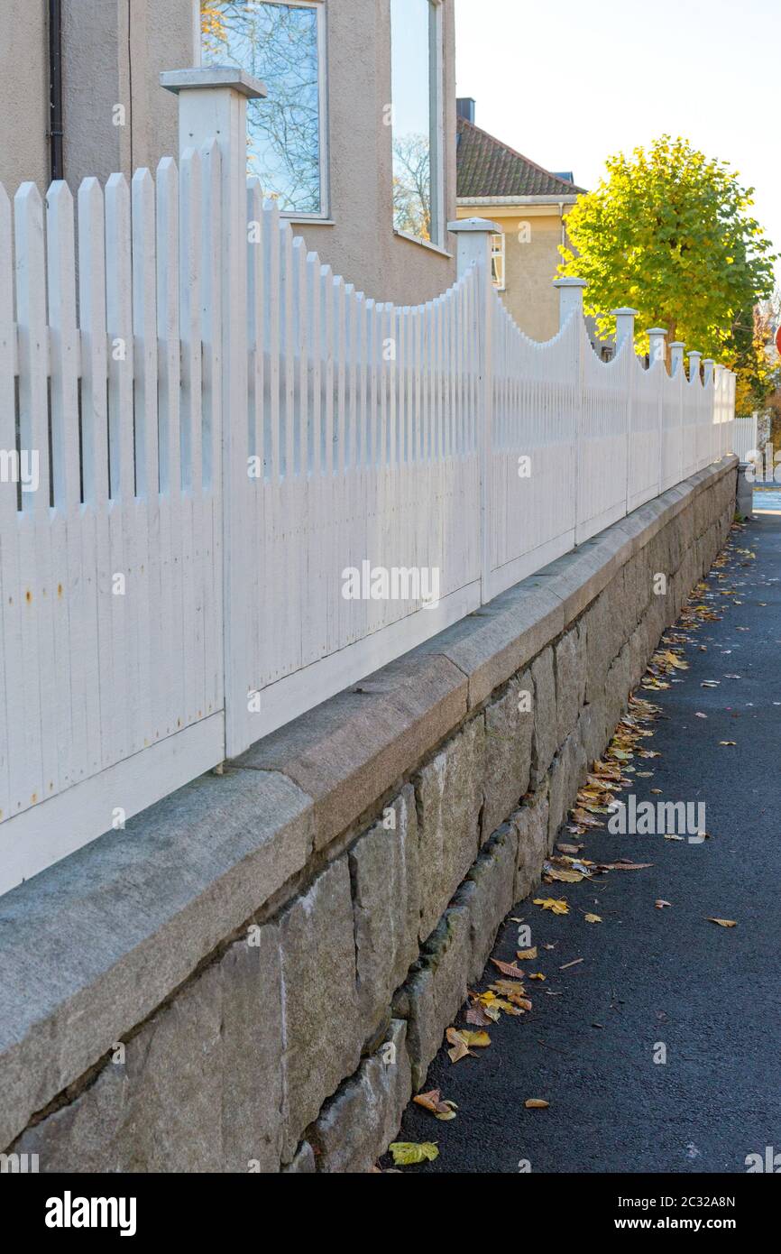 Stone House With White Picket Fence High Resolution Stock Photography ...