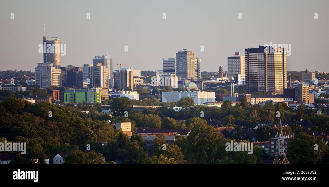 Panorama of the downtown skyline, Essen, Ruhr Area, North Rhine-Westphalia, Germany, Europe Stock Photo
