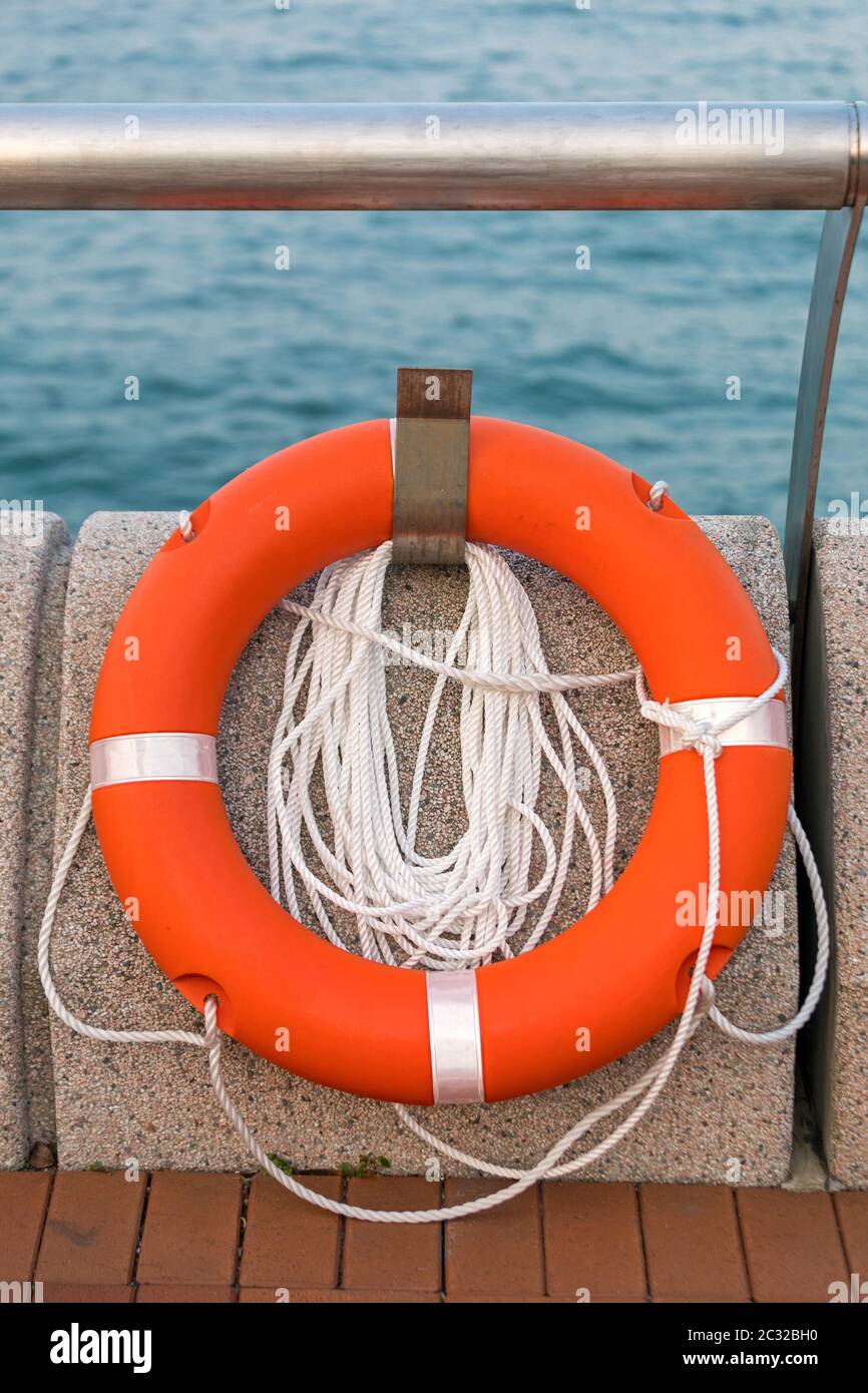 Life Preserver Lifebuoy Ring Buoy at Sea Coast Stock Photo Alamy