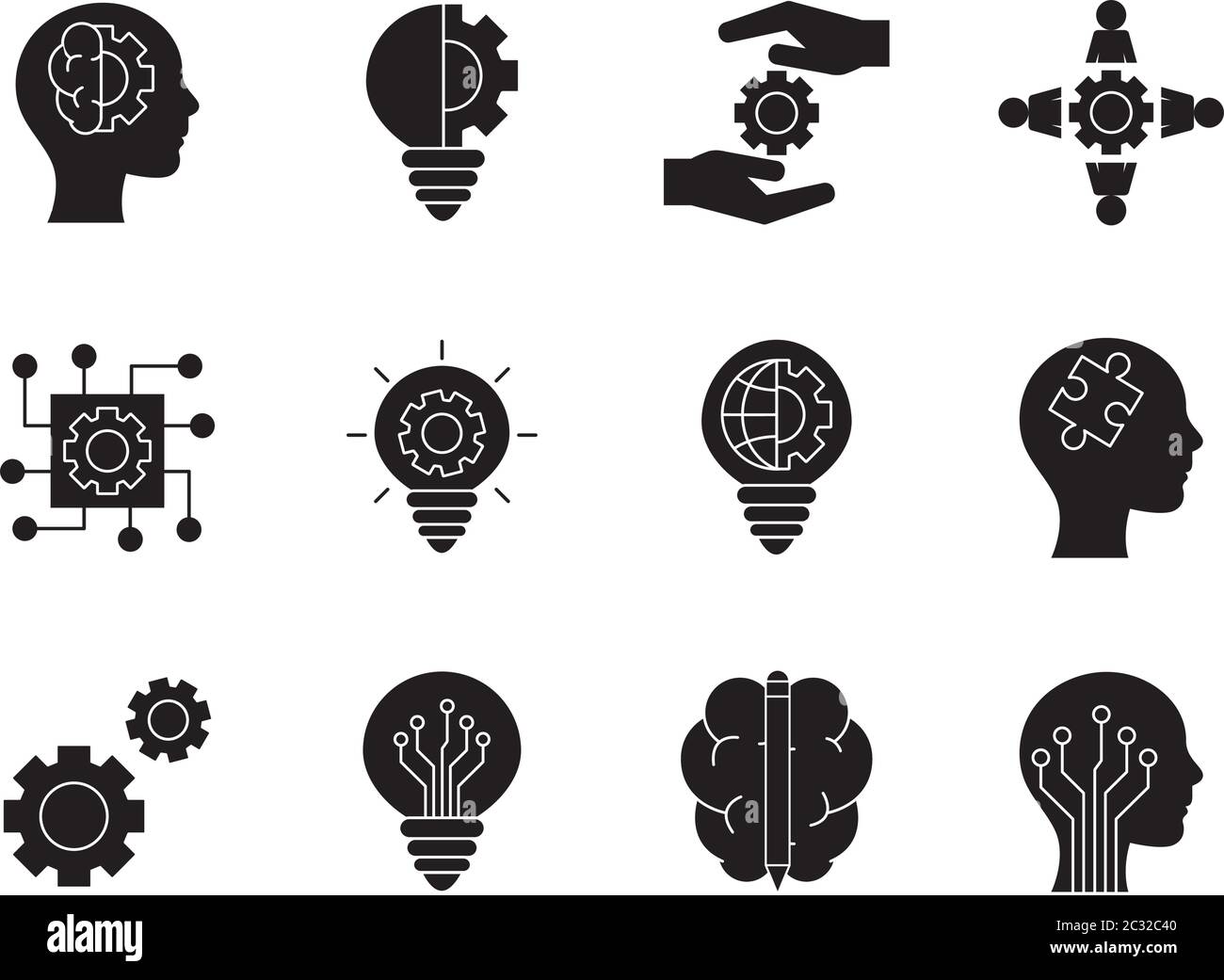 silhouette style icon set design, Innovation idea and creativity theme ...