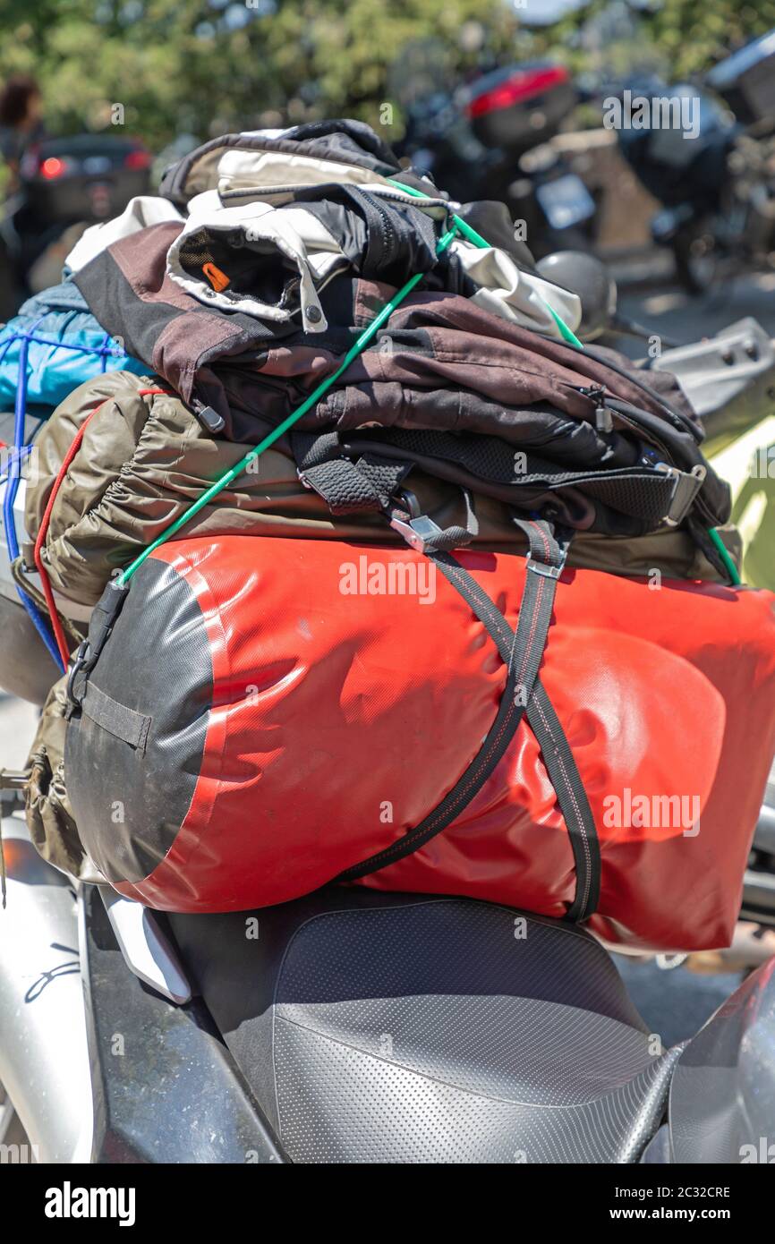 Loaded Motorcycle With Luggage and Gear Equipment Stock Photo Alamy