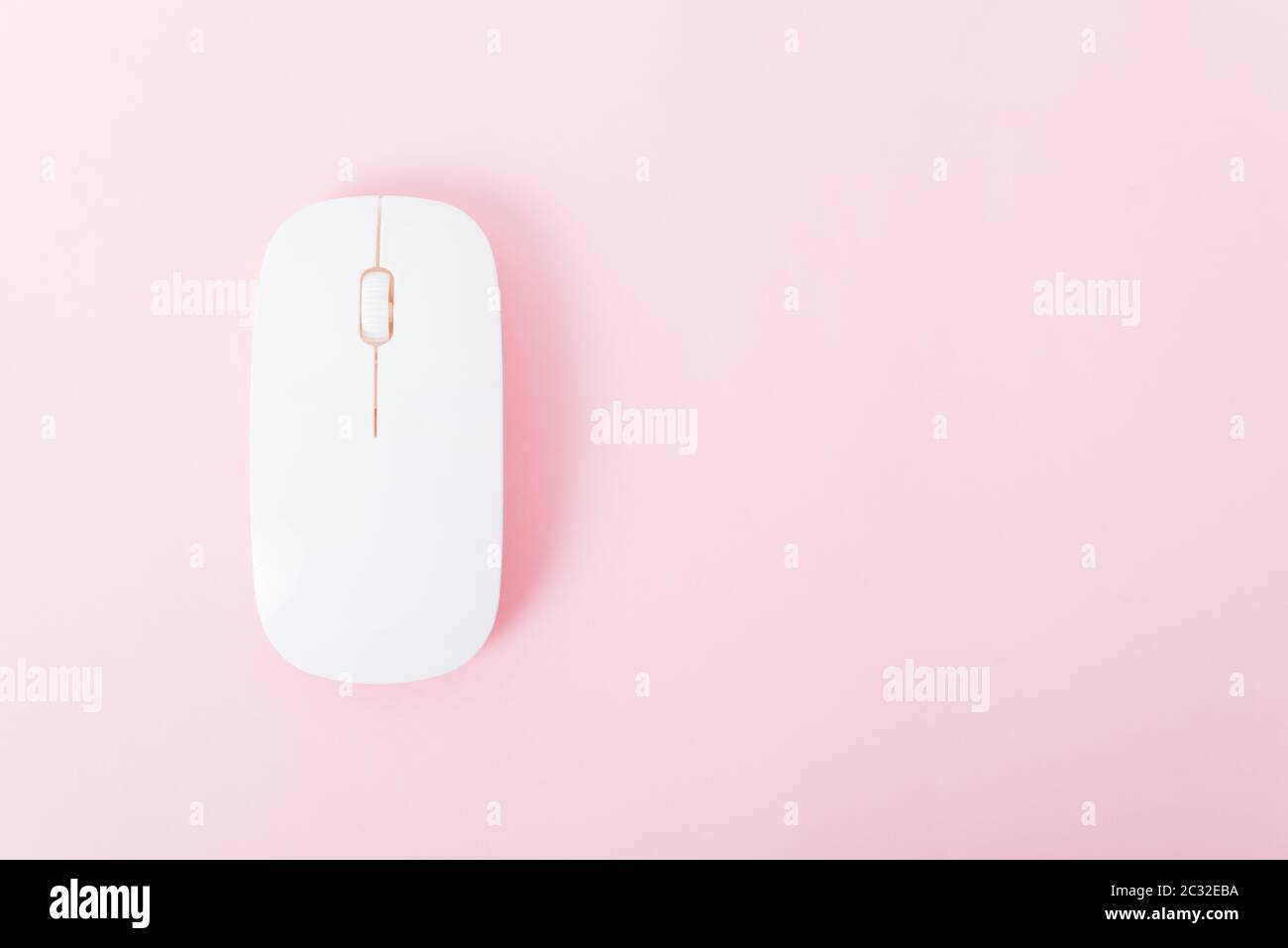 top view computer wireless mouse isolated on pink background Stock Photo