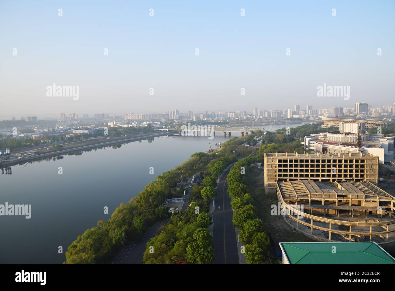 Pyongyang Dpr Korea North Korea Cityline And Taedong River In The Morning Fog Stock Photo Alamy