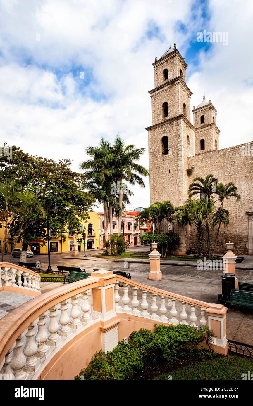 Maternity Park and Temple  in the historic downtown of Merida, Yucatan, Mexico. Stock Photo