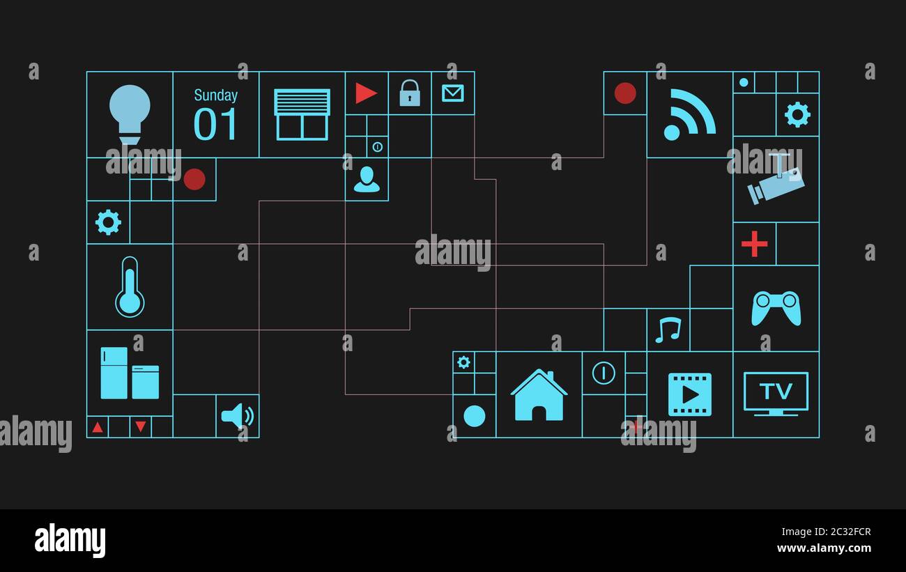 futuristic grid with icons about the smart home and IoT concepts Stock ...