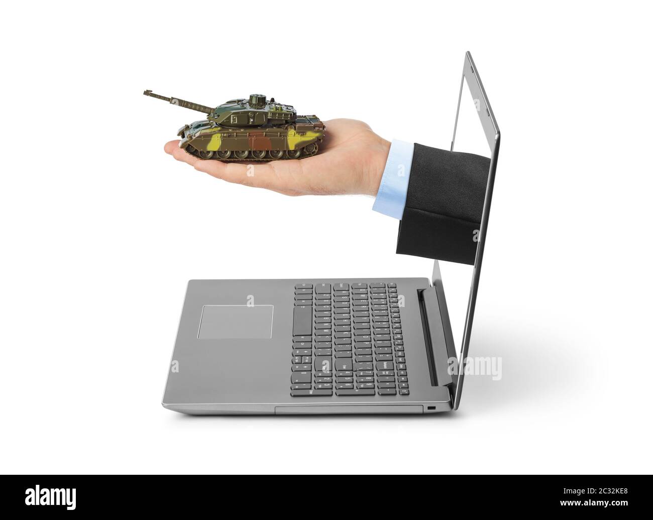 Hand with panzer and notebook Stock Photo