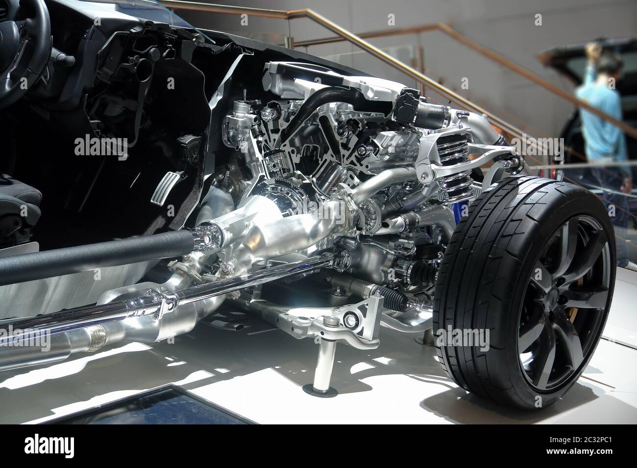 Car sectioned. The internal structure of the car. Engine V6 biturbo