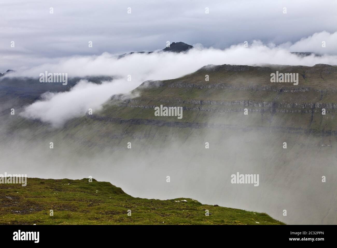 Fog and cloud fields in a wide landscape, Streymoy, Faeroeer, Føroyar, Denmark, Europe Stock Photo