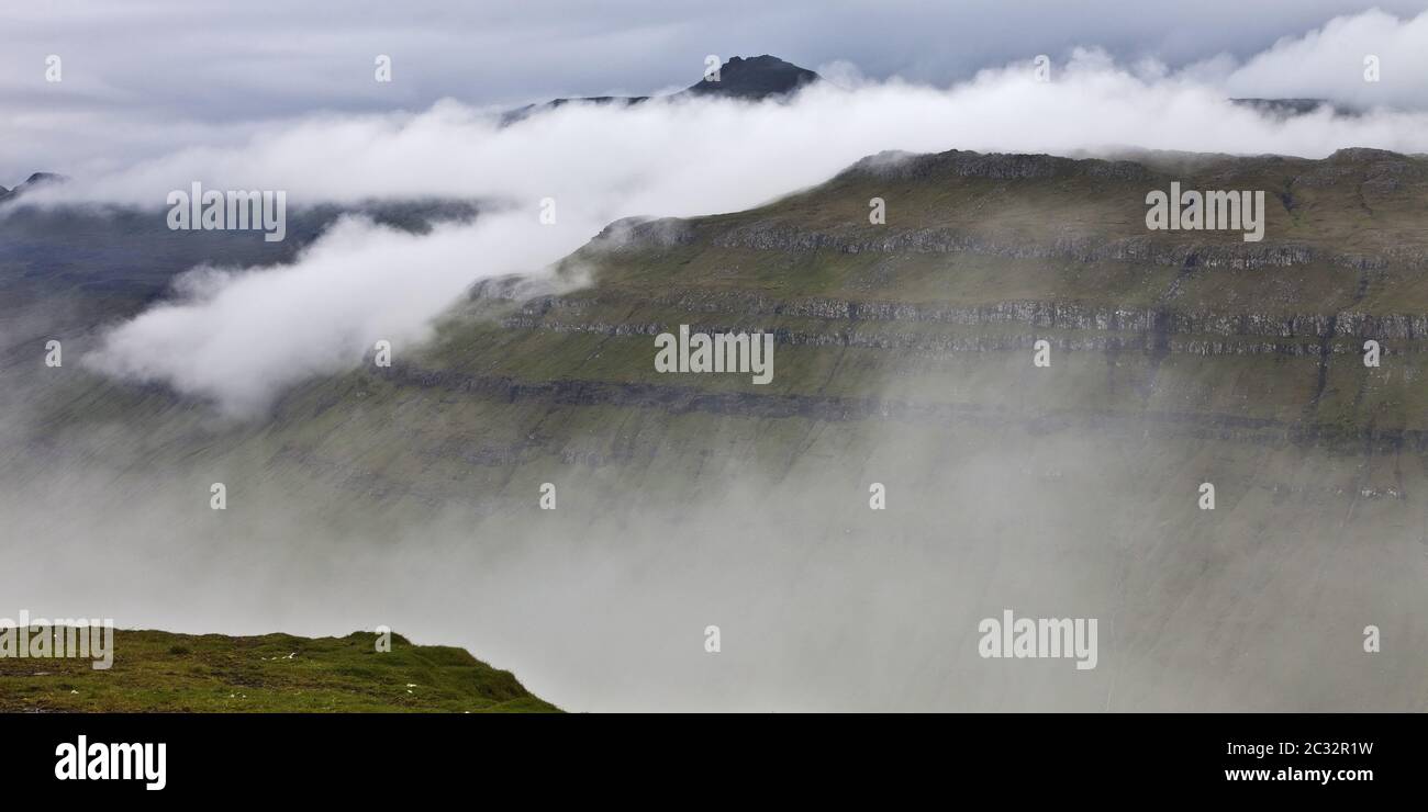 Fog and cloud fields in a wide landscape, Streymoy, Faeroeer, Føroyar, Denmark, Europe Stock Photo
