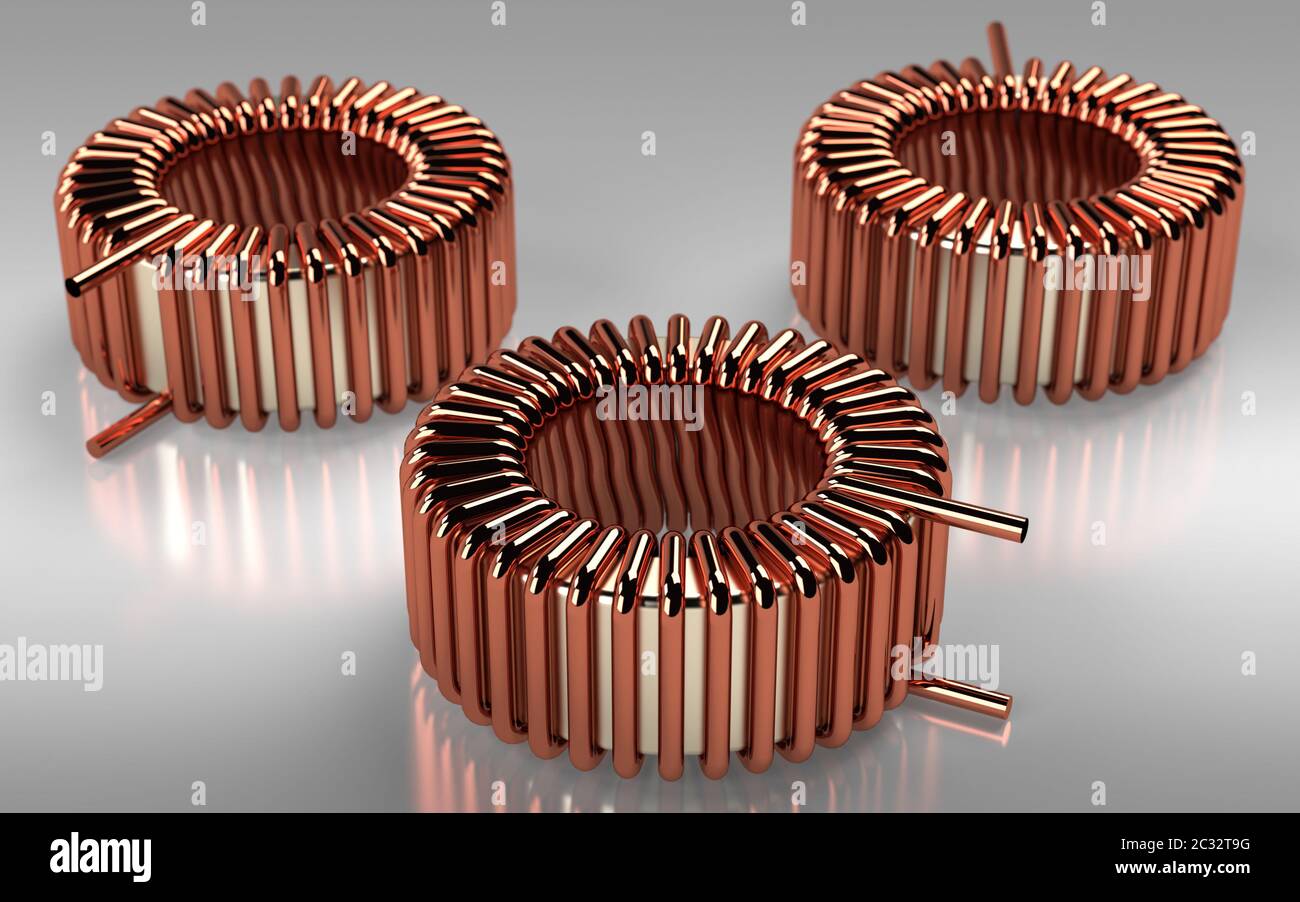 Ferrite Toroid Inductor for Switching Power Supply. 3D rendering. Stock Photo