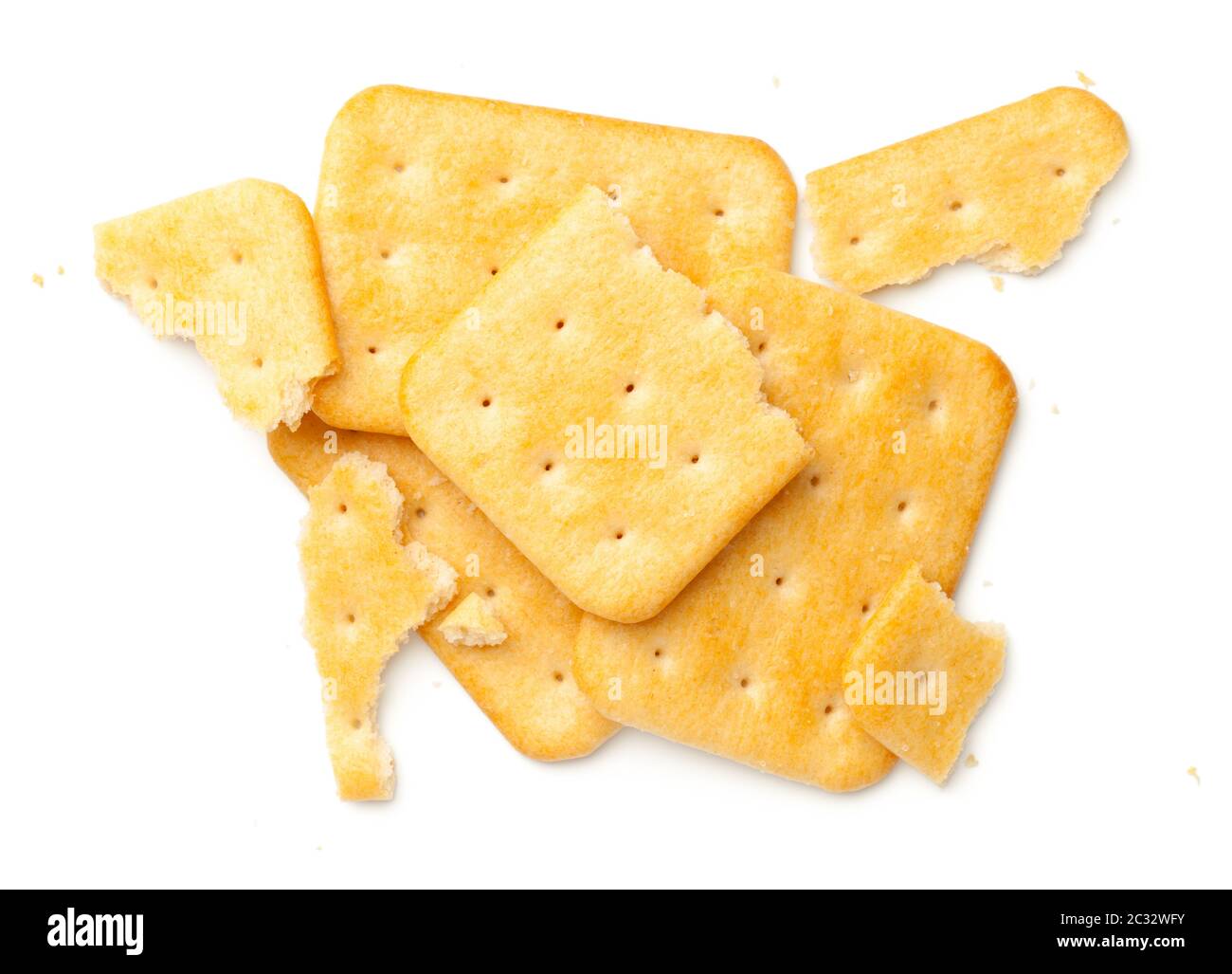 Dry cracker cookies isolated on white background. Flat lay. Top view Stock Photo