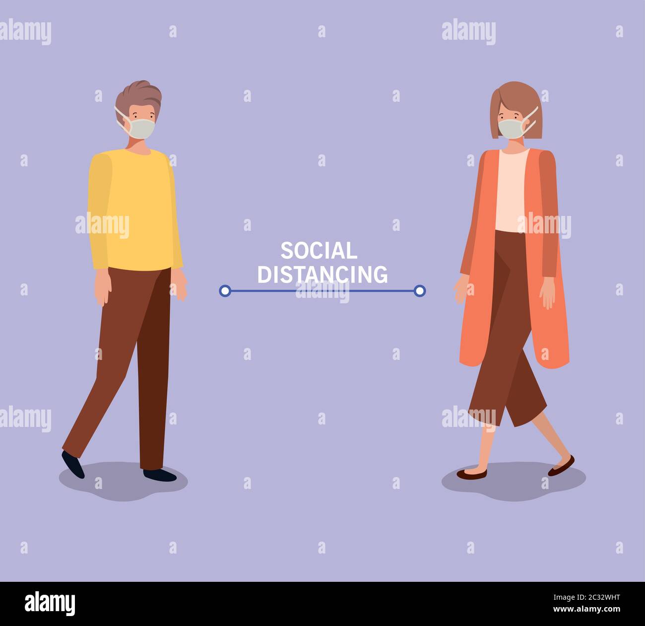 Social distancing between boy and girl with masks design of Covid 19 ...