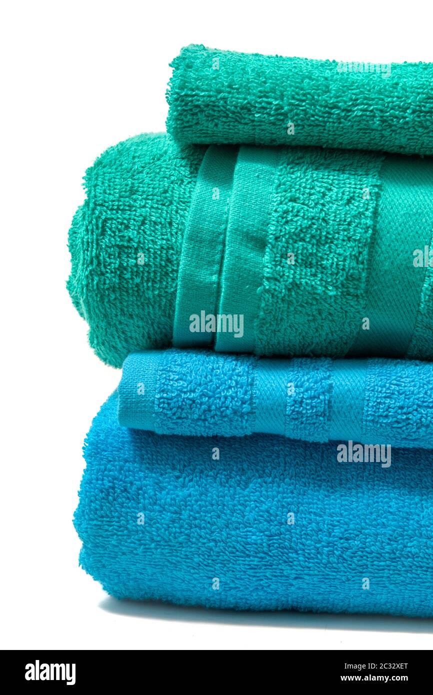colorful bathing towels isolated on a white background. Stock Photo