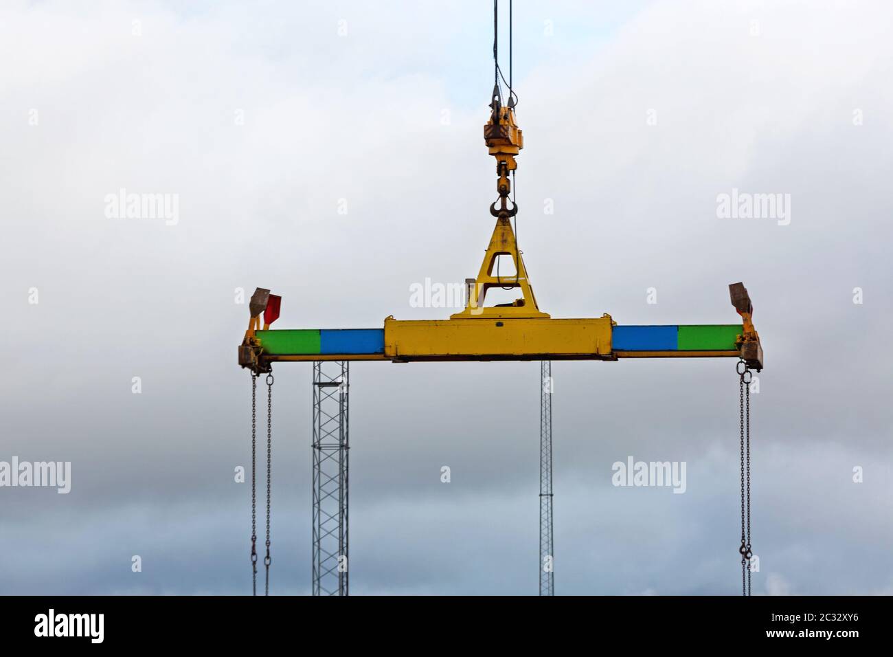 Container Spreader Device Hooked at Crane in Port Stock Photo Alamy
