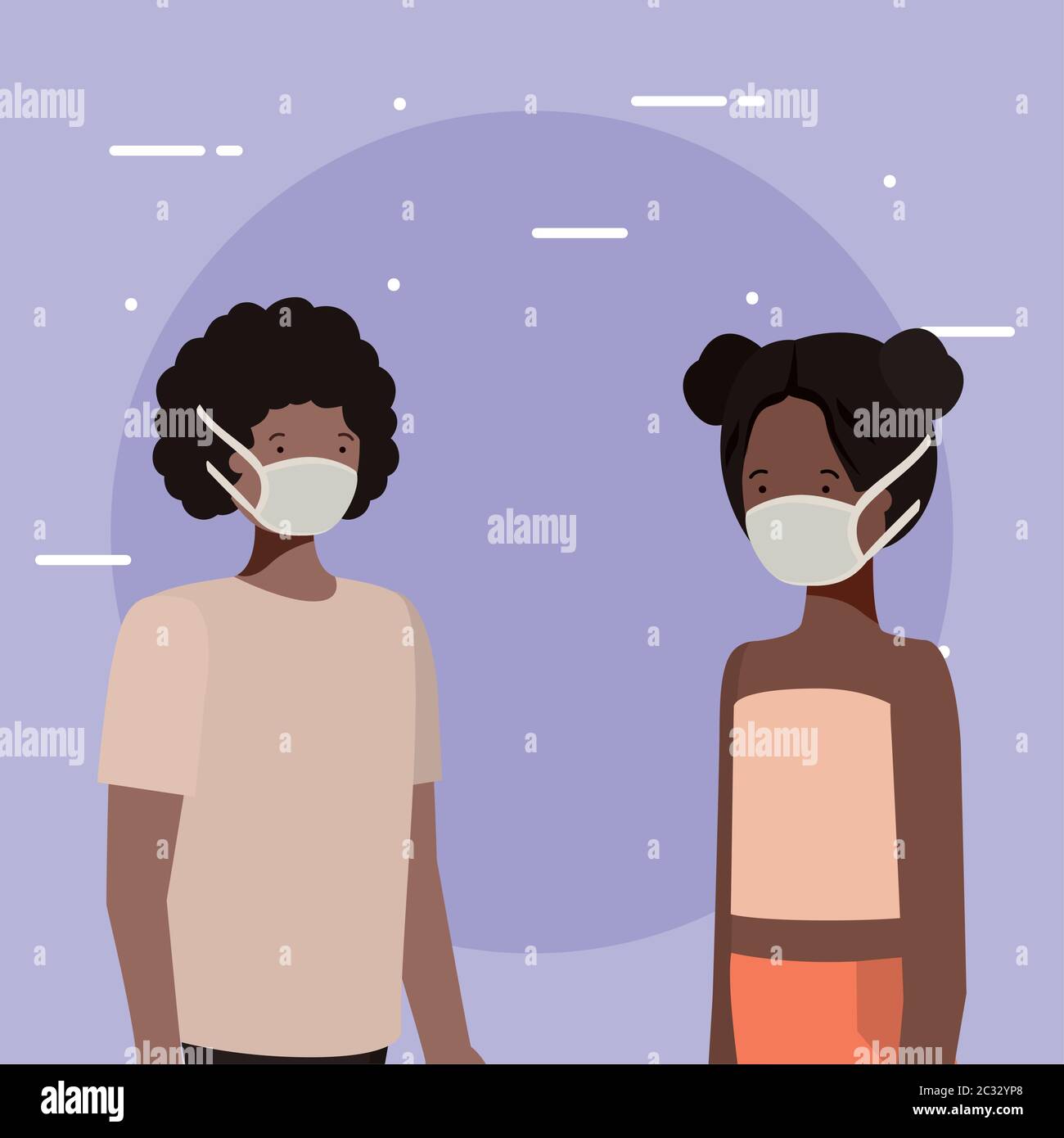 Social distancing between boy and girl with masks design of Covid 19 ...