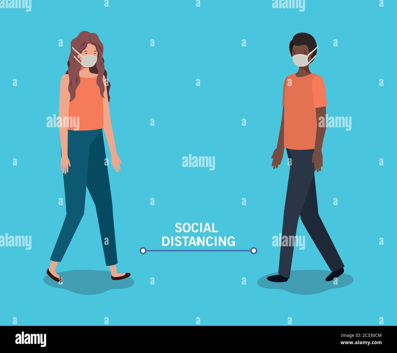 Social distancing between boy and girl with masks design of Covid 19 ...