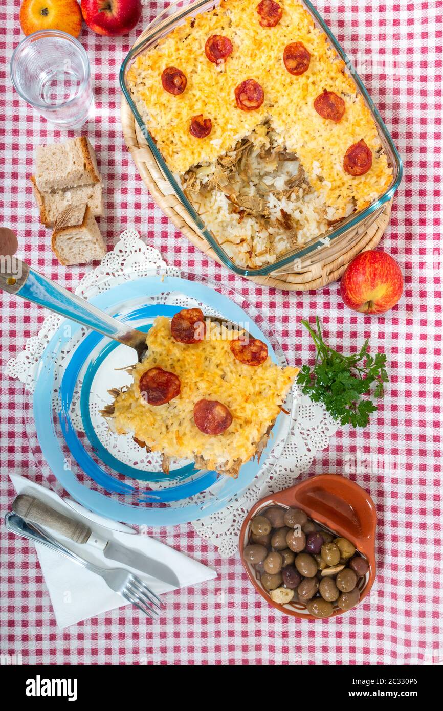 Traditional portuguese food of rice with duck and chorizo Stock Photo