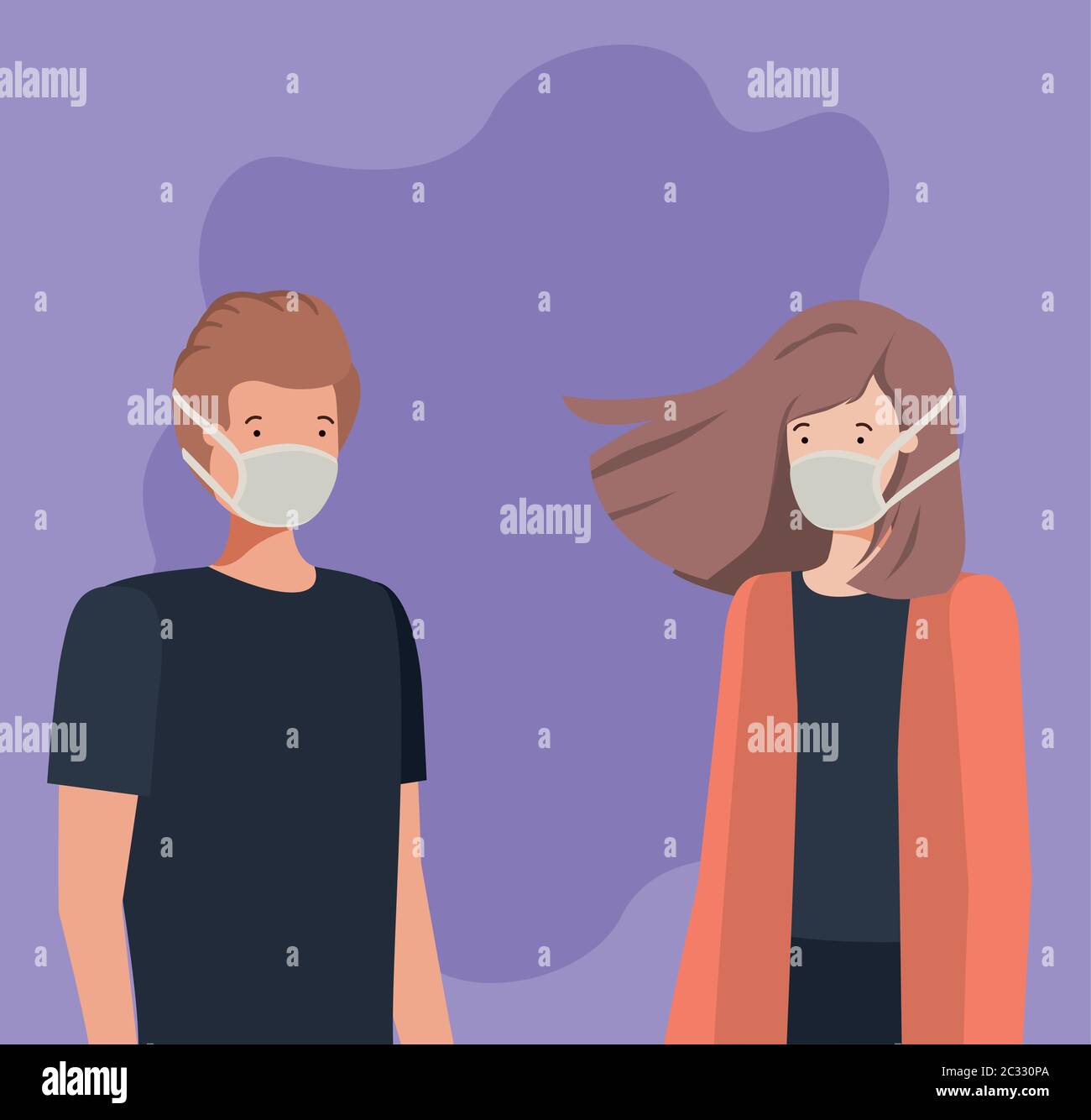 Social distancing between boy and girl with masks design of Covid 19 ...