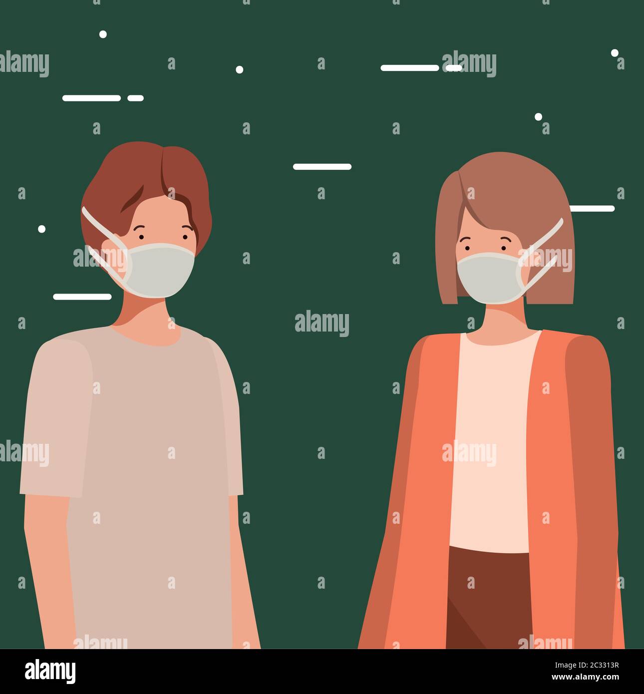 Social distancing between boy and girl with masks design of Covid 19 ...