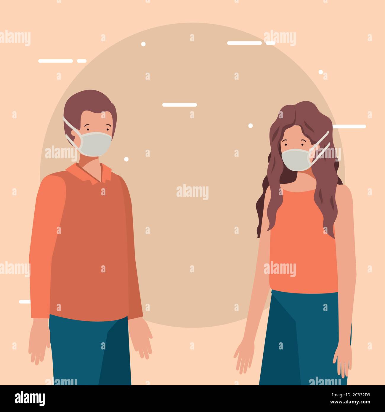 Social distancing between boy and girl with masks design of Covid 19 ...