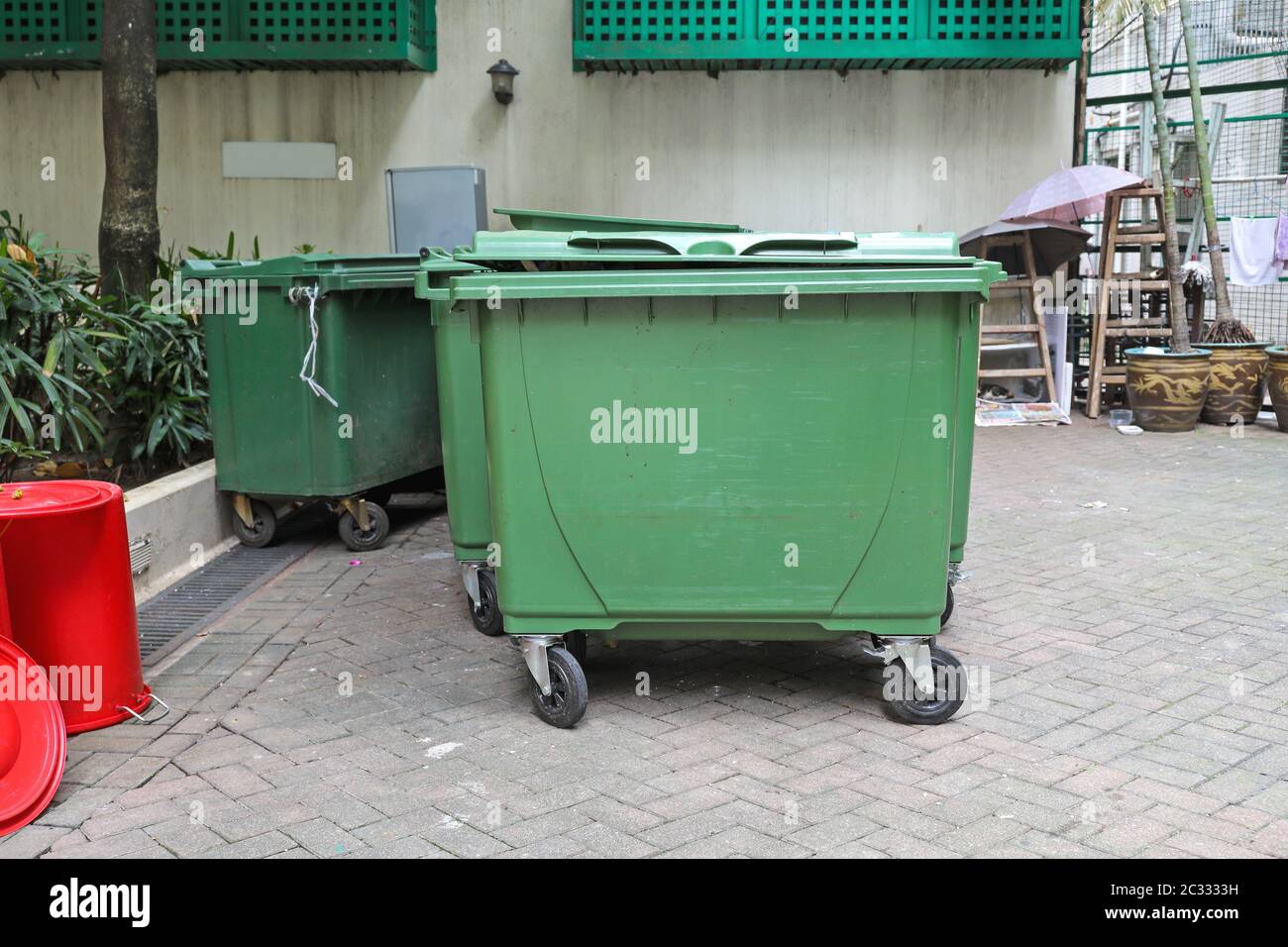 Big Green Plastic Recycling Container at Street Stock Photo Alamy