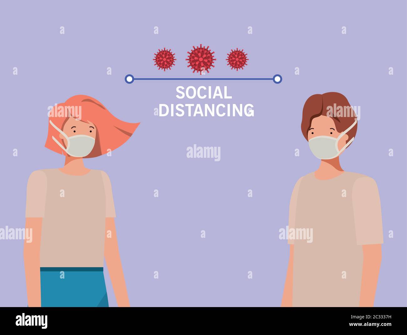 Social distancing between boy and girl with masks design of Covid 19 ...