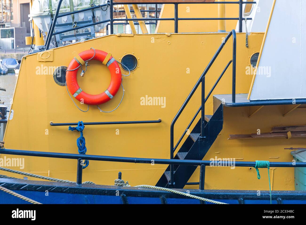 Lifebuoy Safety Ring at Big Yellow Ship Stock Photo Alamy