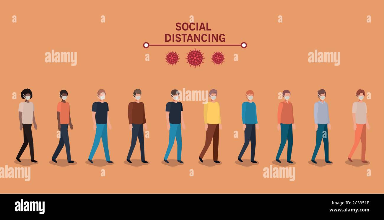 Social distancing between boys with masks design of Covid 19 virus ...