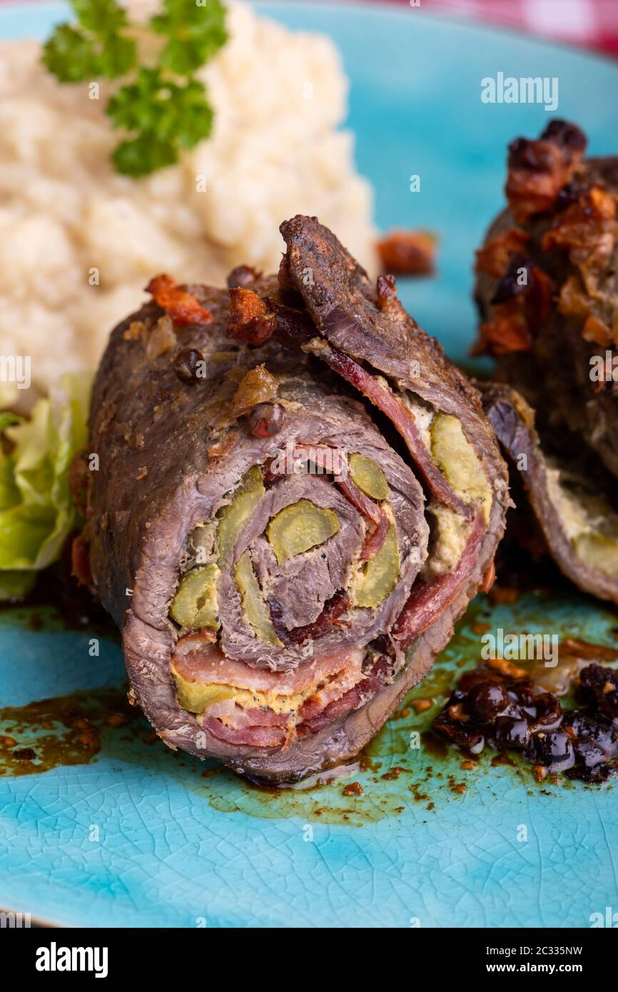 beef roulade with mashed potatoes Stock Photo