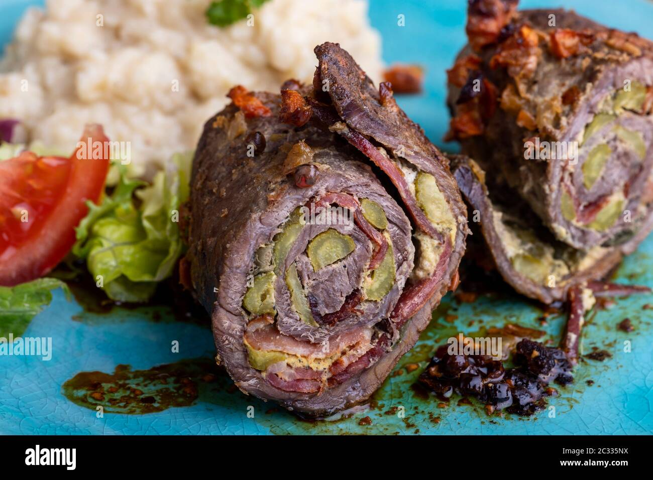 beef roulade with mashed potatoes Stock Photo