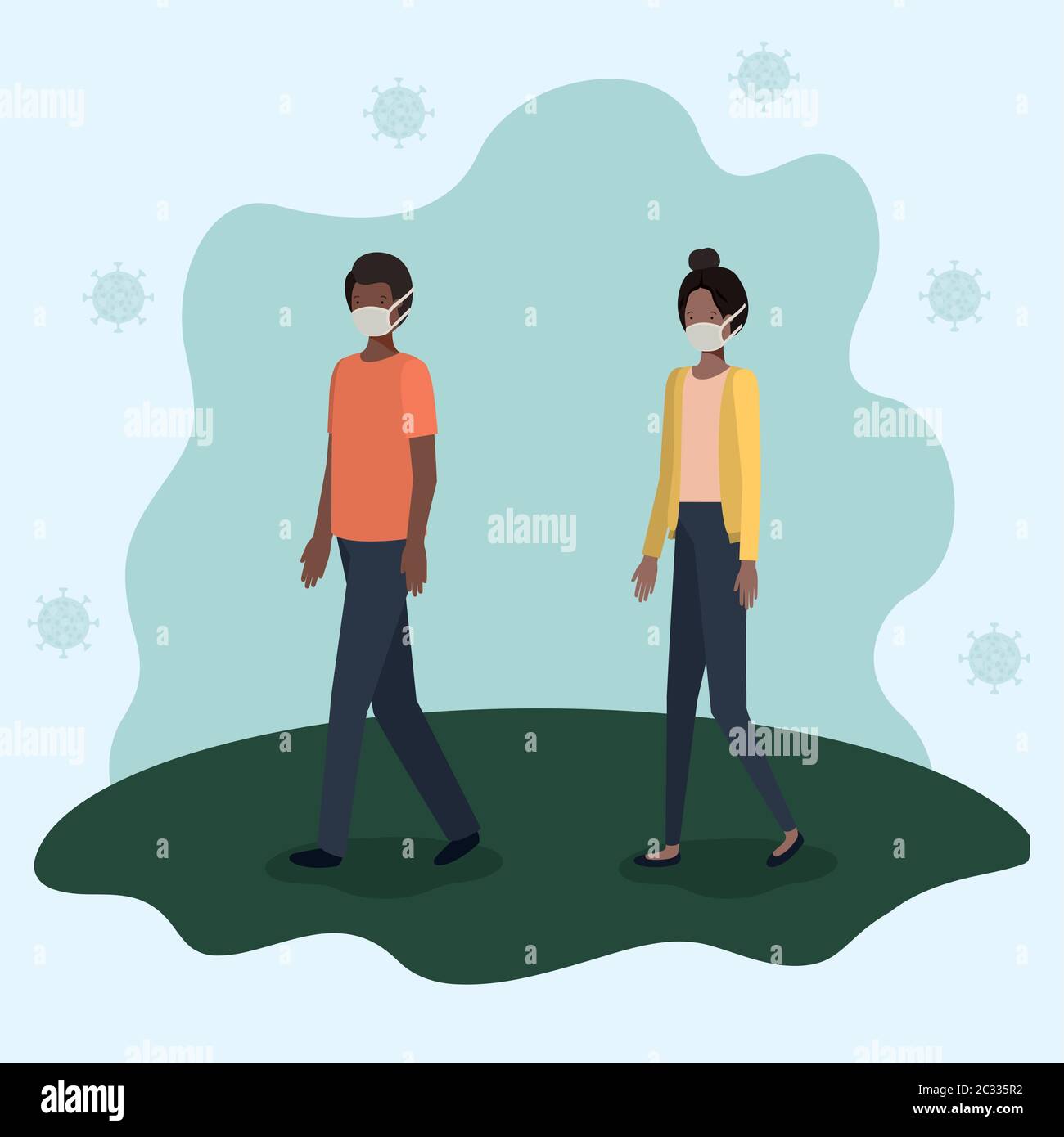 Social distancing between boy and girl with masks design of Covid 19 ...