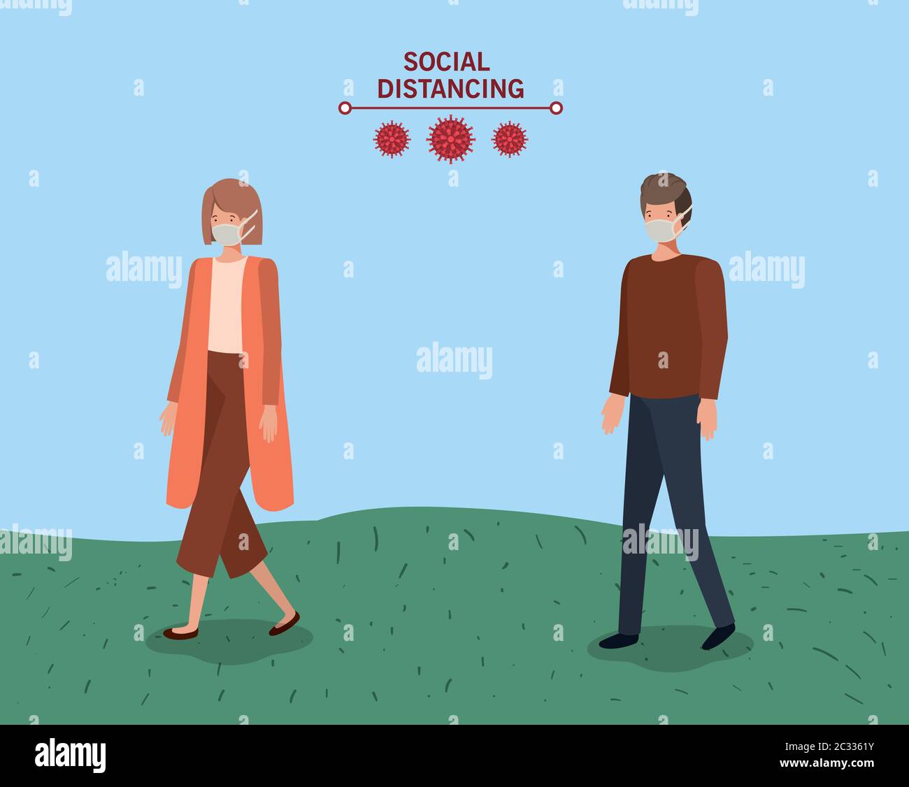 Social distancing between boy and girl with masks design of Covid 19 ...