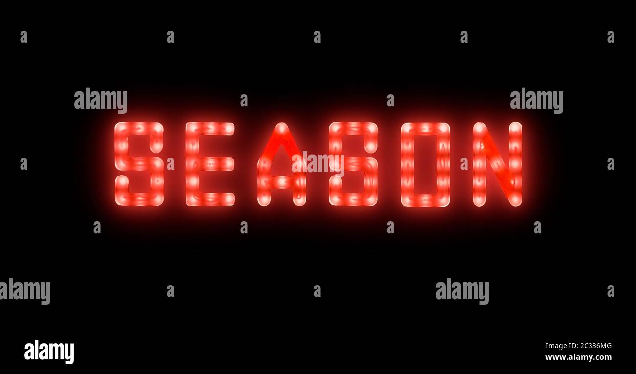 Close Up Red Neon Glowing Bright Led Light Season Sign On Black Background Stock Photo Alamy